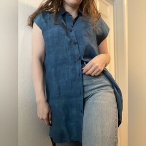 Rover & Kin Silk Button Down Tunic Top Size Small Oversized